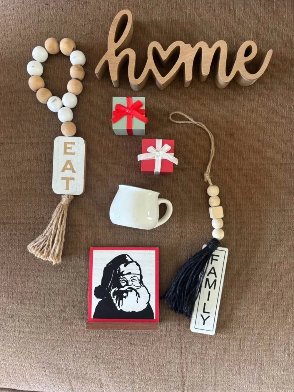 Wood 'home' Sign with Beaded Tassel Decor - Natural & White